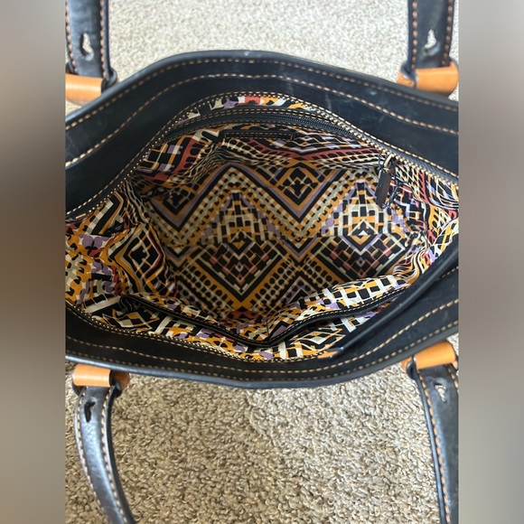 Vera Bradley Sagebrush Satchel Black Tan Leather Tote Bag Stitching Aztec Lined - Picture 8 of 11